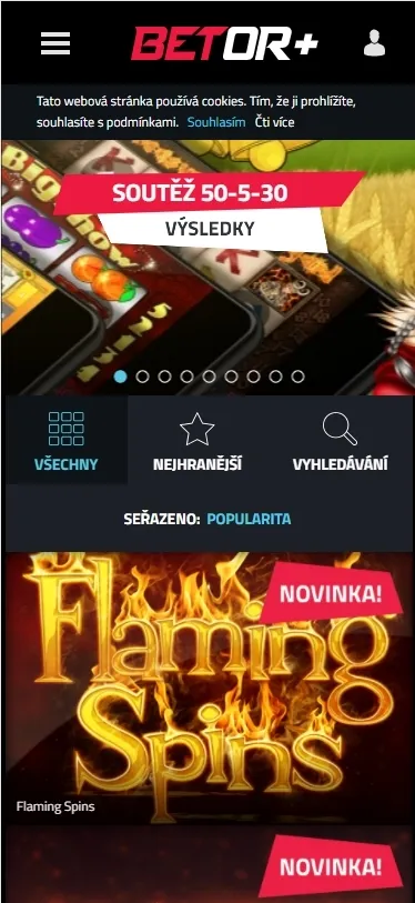 Mobilní verze Betor Casino