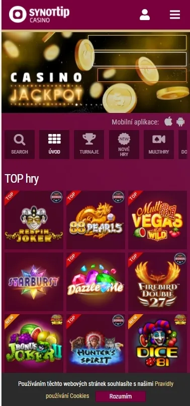 Mobilní verze SYNOT tip Casino