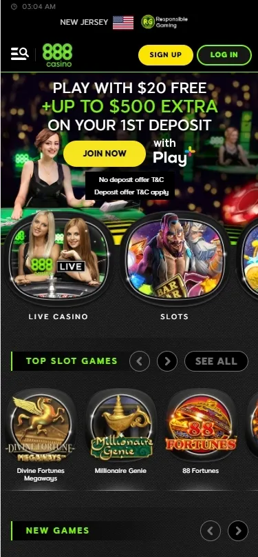 Mobilní verze 888 kasino