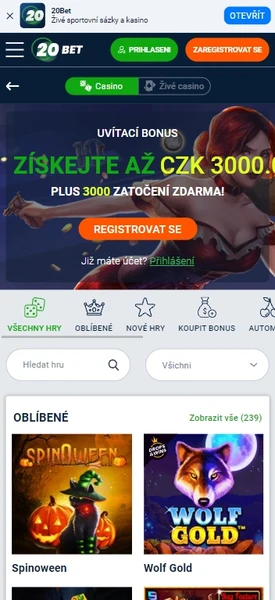 Mobilní verze online kasina 20bet
