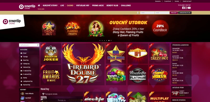 Prehľad oficiálnej webovej stránky SYNOTTIP Casino