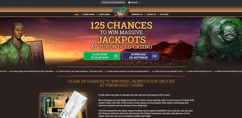 Prehľad oficiálnej webovej stránky Yukon Gold Casino