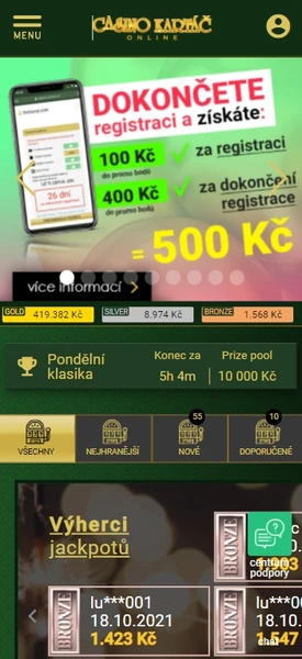 Kartáč Casino Mobilní verze webových stránek