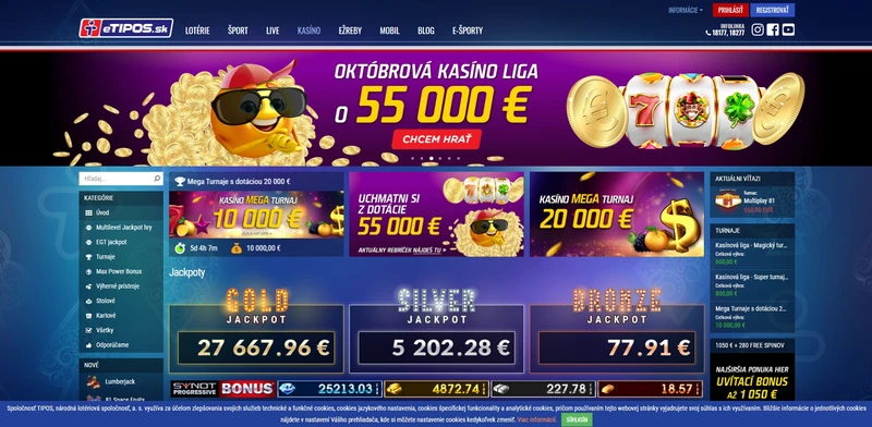 Prehľad oficiálnej webovej stránky TIPOS Casino