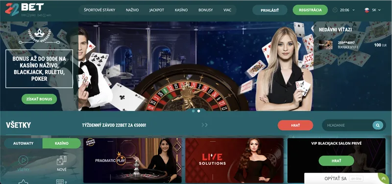 Prehľad webových stránok 22bet Casino