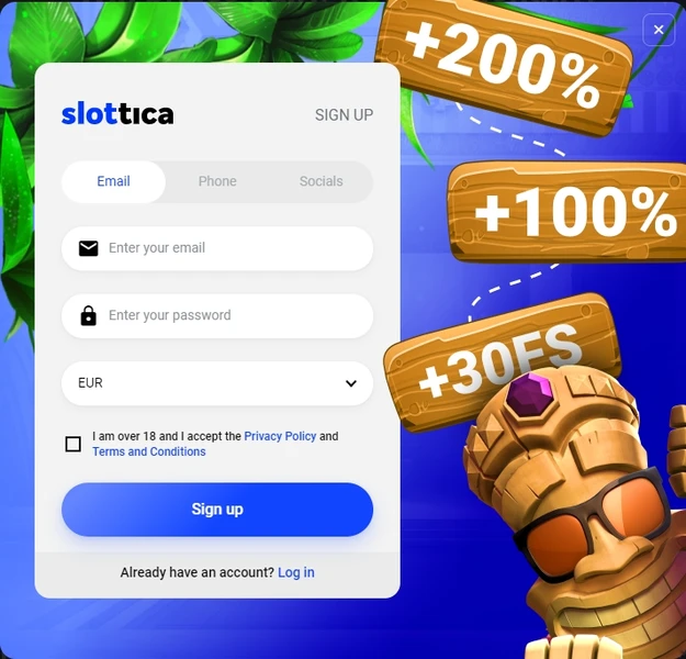 Registrácia na webovej stránke Slottica