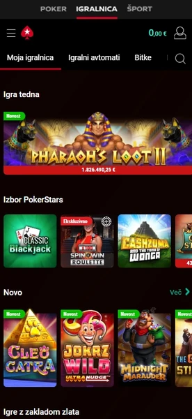 Mobilno spletno mesto Pokerstars Casino