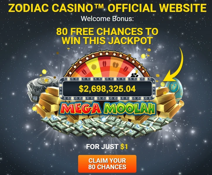 Zodiac casino 80 brezplačnih vrtljajev na igralnem avtomatu Mega Moolah po ceni 0,25 € na vrtljaj