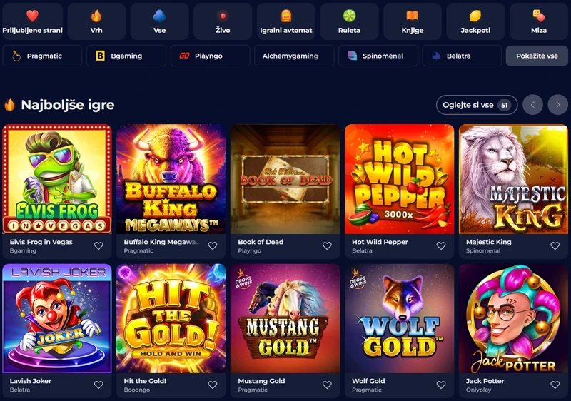 Igralni avtomati in druge igre v Nine Casino