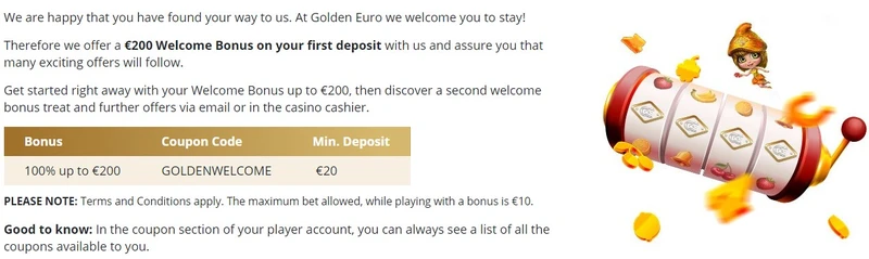 Bonusy Golden Euro Casino - 100% do 200 €