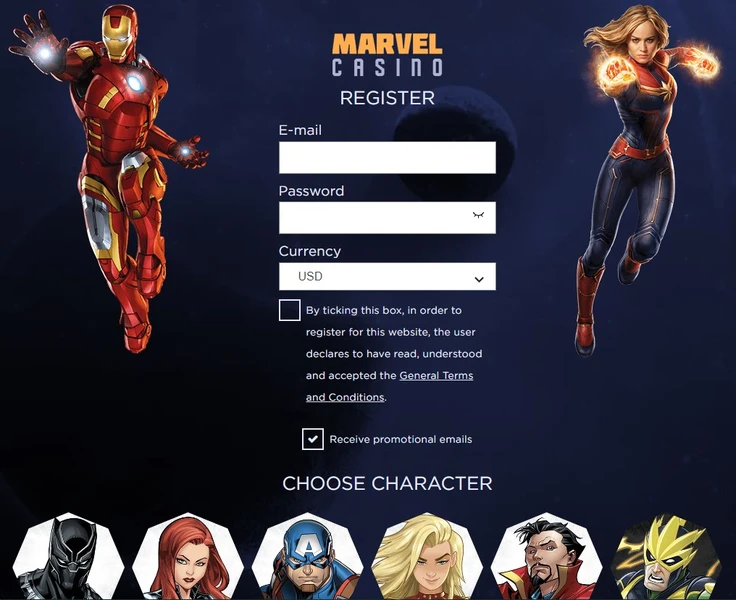 Registrace a přihlášení do Marvel Casino