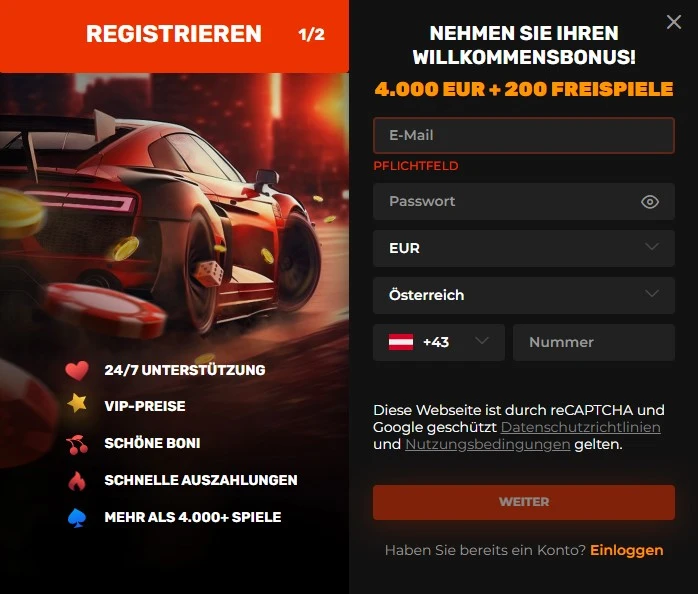 Anmelden und Login bei N1 Casino