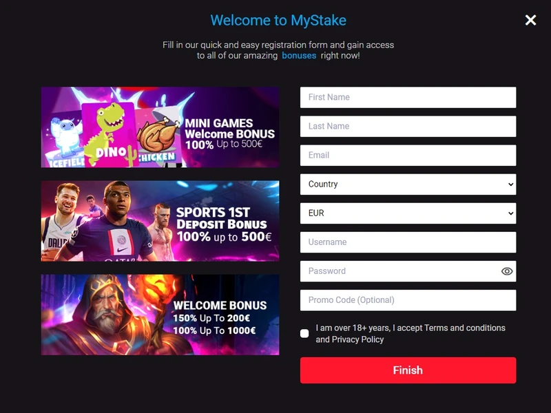 Registrace a přihlášení do MyStake Casino