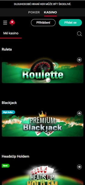 Mobilní verze v Pokerstars casino