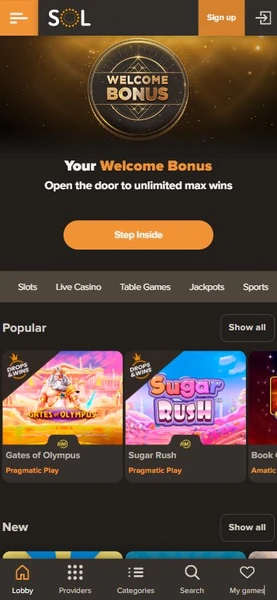 Mobilní verze v SOL casino