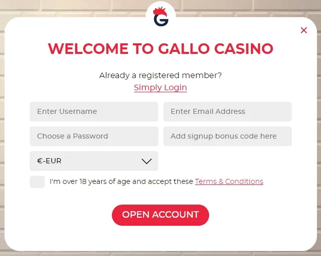 Gallo Casino - Registrace a přihlášení