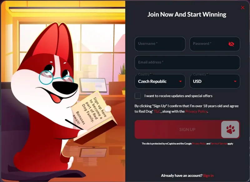 Registration - Red Dog Casino