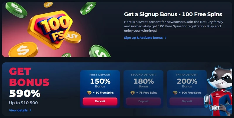 Bonusy pro BetFury Casino - 150% až do 2 500 USD a 50 FS