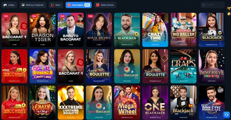 Živé casino Betfury casino