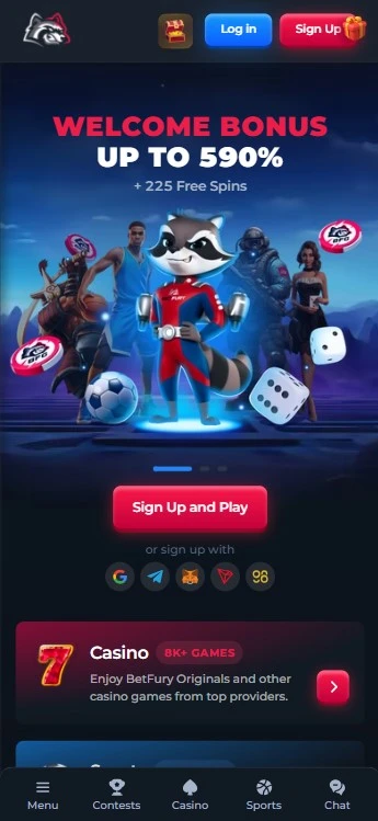 Mobilní verze Betfury Casino