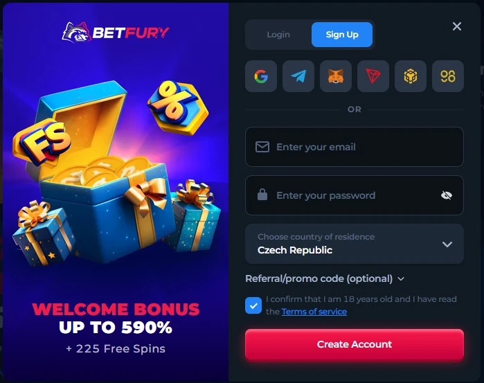 Registrace a přihlášení do BetFury Casino