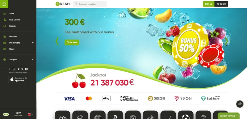 Přehled oficiálních stránek Fresh casino