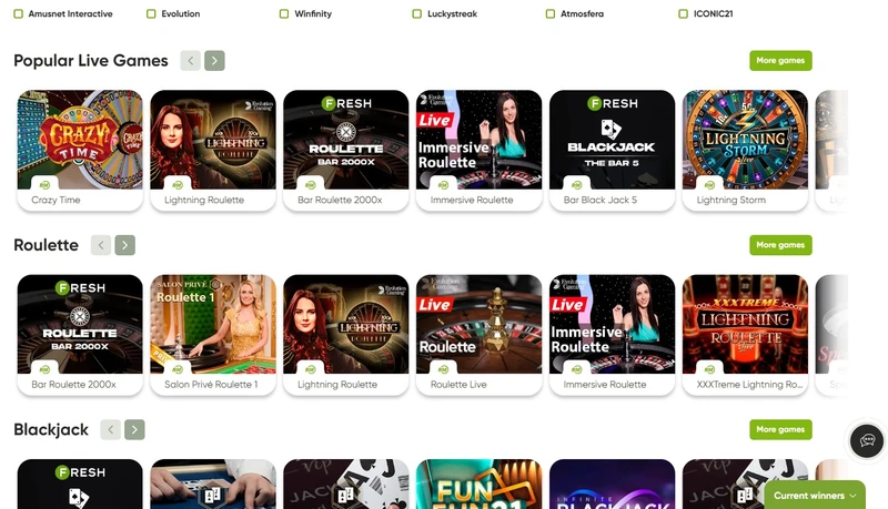 Živé casino v Fresh casino