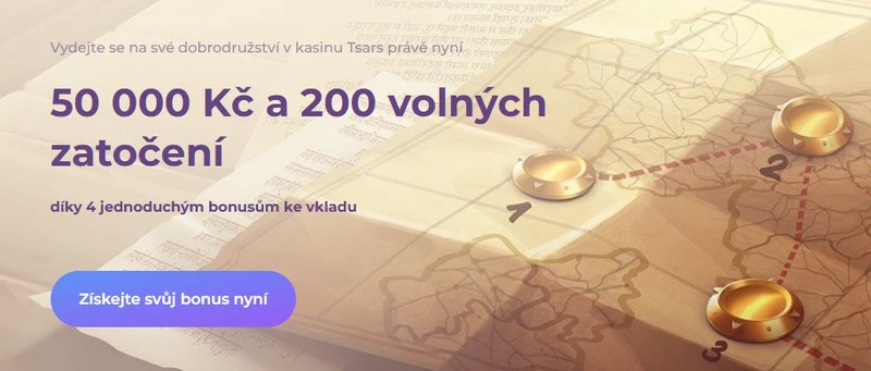 Bonusy pro Tsars Casino - 100% do 7 500 Kč a 100 FS