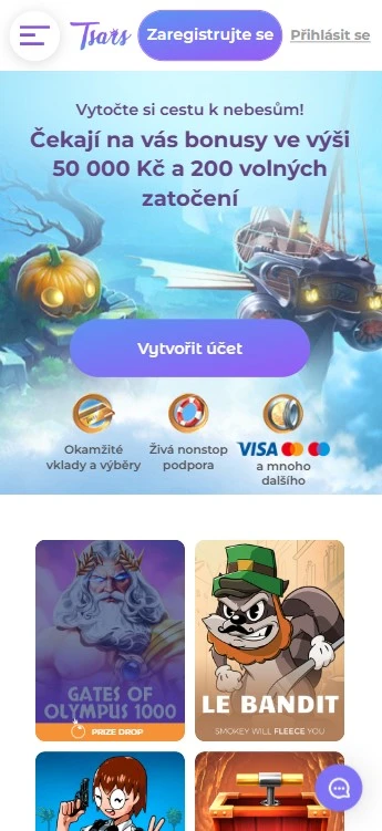 Mobilní verze Tsars Casino