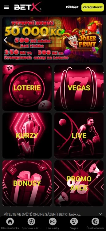 Mobilní verze Betx Casino